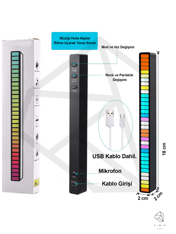 Sese Duyarlı Rgb Ritim Işığı